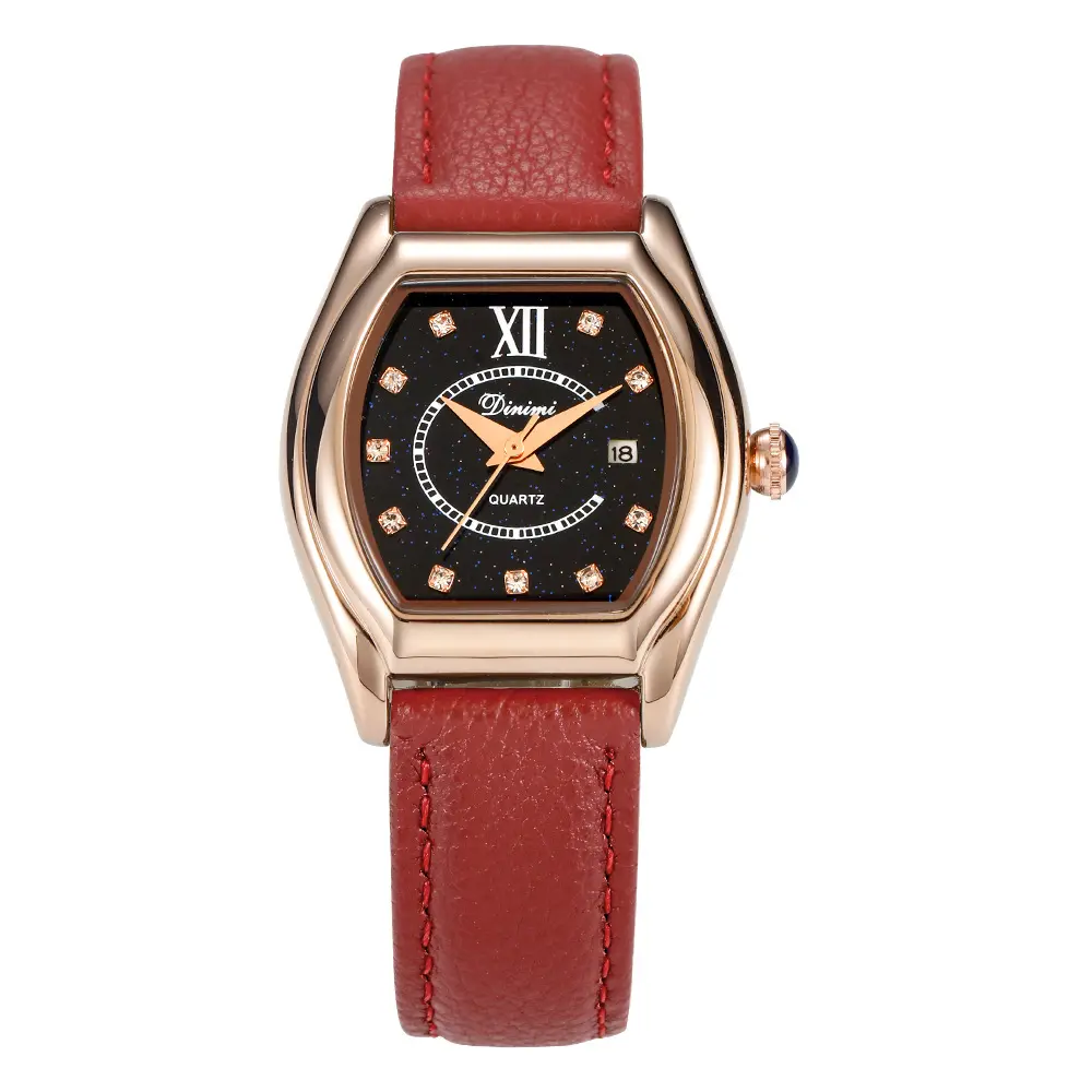 Women's Minimal Quartz Watch, Elegant Tonneau Shape with Starry Dial, a Fashionable Timepiece for Daily Wear, Minimal Quartz Watches, Star-Studded Quartz Watches