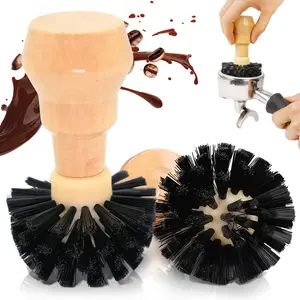 2 Pack Portafilter Cleaning Brush - Fit for 51/54/58mm Professional Barista Espresso Coffee Cleaning Brush Tool with Wooden Handle, Portable Coffee Tamper Cleaning Brush Espresso Machine Cleaning Brush for Daily Use