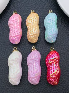 6pcs Cute Peanut Charms, 6 Colors Ab Aurora Shiny Resin Pendants, Metal Loops, DIY Jewelry Making, Handmade Accessories