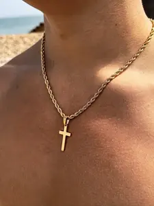 Punk Hip Hop Stainless Steel Twist Chain Cuban Cross Necklace, Punk Style Cubanchain, Classic Style for Daily Wear and Music Festivals, Unique Fashion Accessory