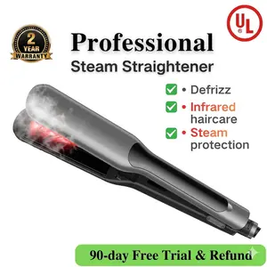 Professional Steam Infrared Hair Straightener | 2 in 1 Hair Curler & Straightening Iron, Steam Protection Anti-Frizz Smooth Hair Styling Tool
