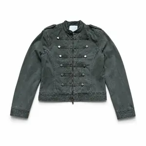 Napoleon Officer Embellished Cropped Slim Fit Denim Jacket