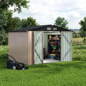 6x8 FT Outdoor Storage Shed with Lockable Door, Metal Garden Shed, Utility Galvanized Steel Shed, Patio, Backyard, Tool Storage, Bike Storage, Lawn Mower