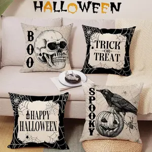 Halloween Spider Cucumber Skull Cushion Covers, Digital Print Zipper Pillowcases, Home Decor Sofa Car Outdoor Seat Pad Set, 45x45cm