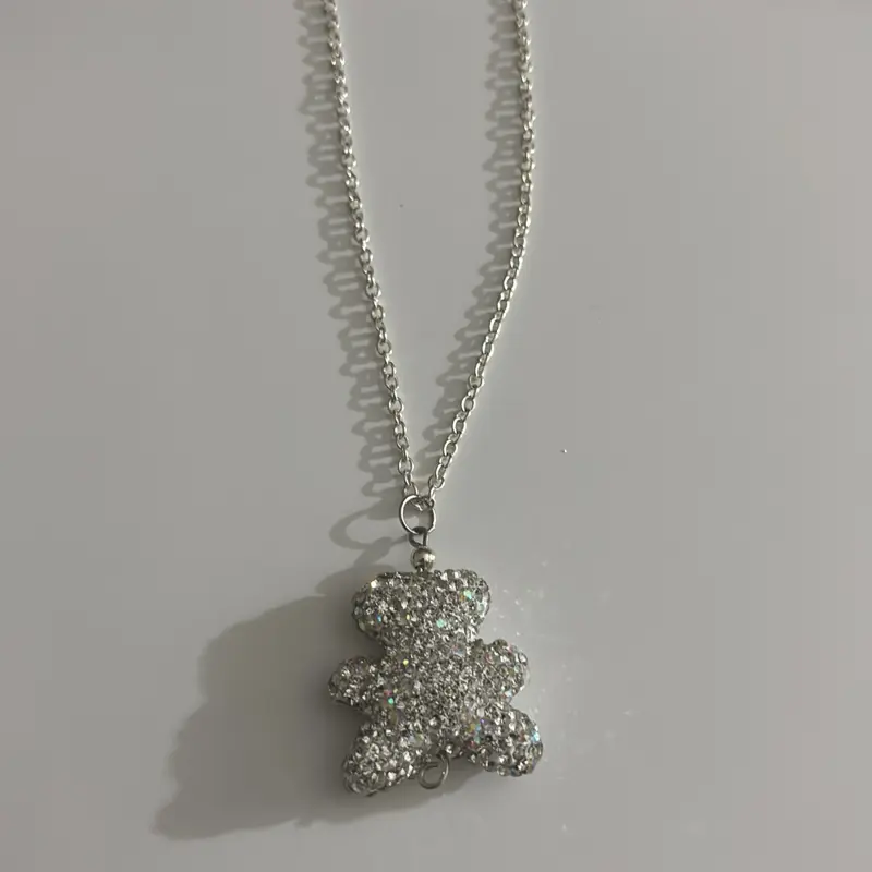 Bling Bear Necklace with Sparkling rhinestones , Silver Chain, Pendant Design