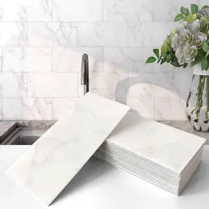 Peel and Stick Backsplash Subway Marble Tiles,Kitchen Wall Bathroom Shower Individual Tile Stickers 3.93inx7.87in(23Tiles,Carrara White)