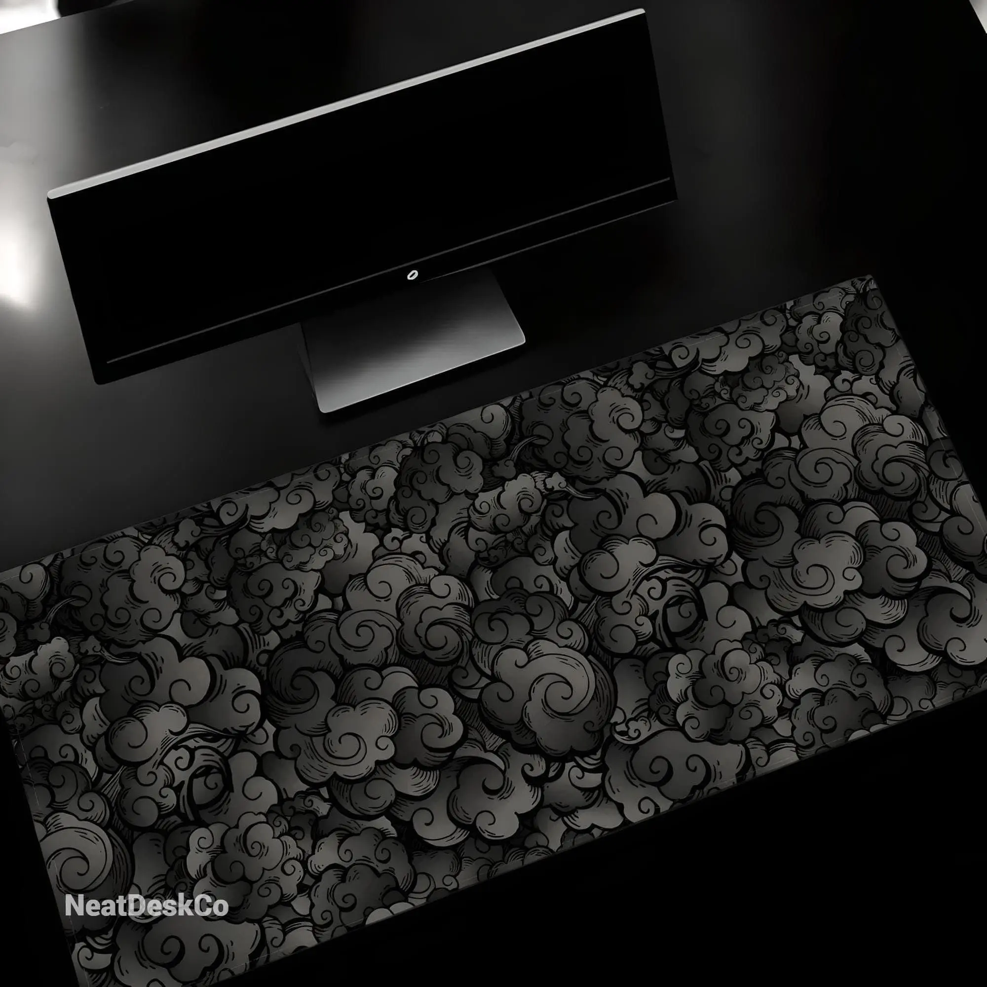 Clouds Mouse Pad | Black Desk Mat | Office Carpet Large | Rubber Gaming Mat | Non-Slip Mousepad | Navy Blue Mouse Pad