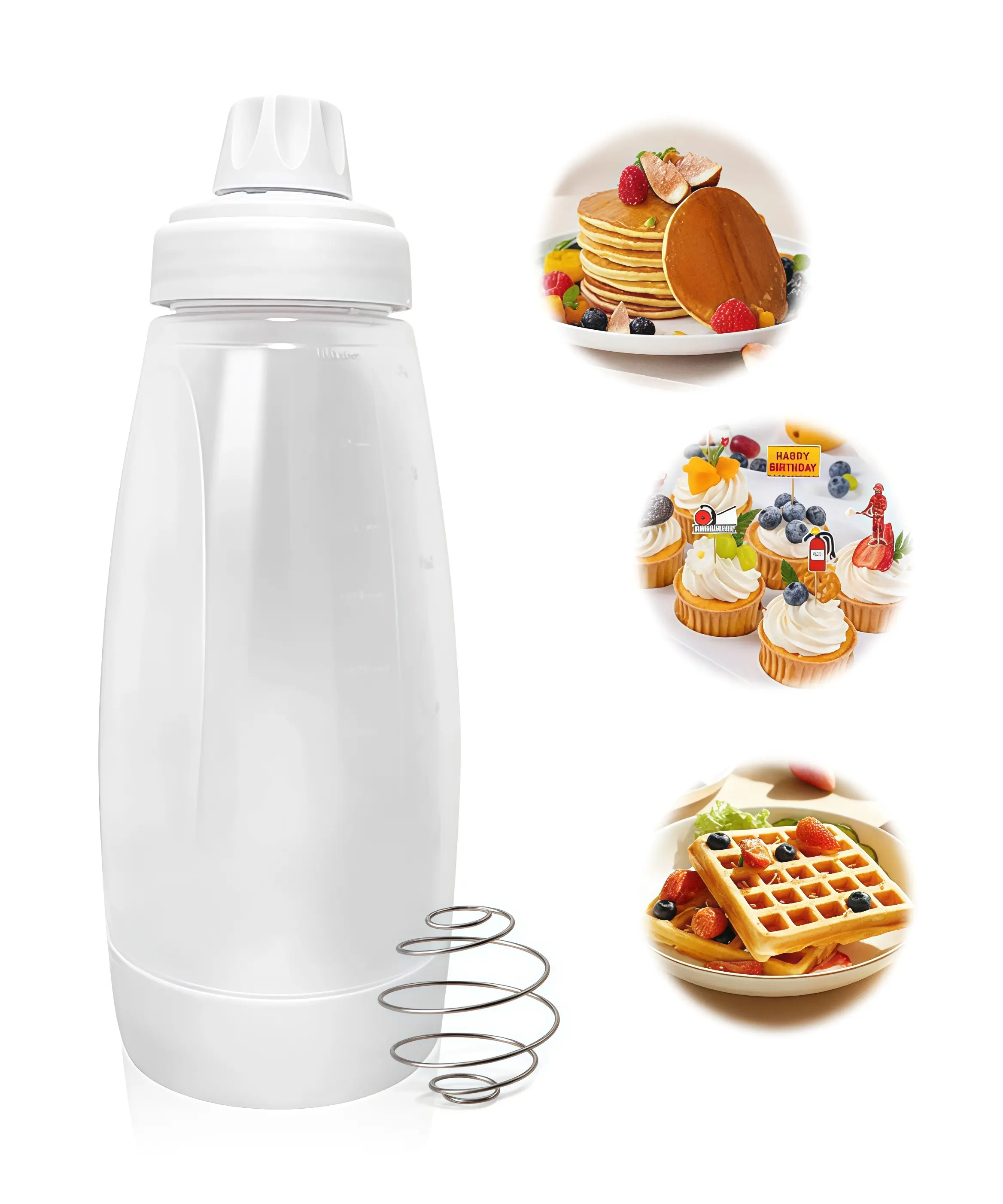 Cake Batter Dispenser with Stainless Steel Whisk Balls, Kitchen Silicone Spatula & Squeezer Bottle for Cupcakes, Pancakes