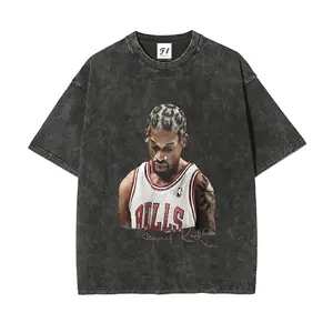 Dennis Rodman Basketball Graphic T Shirt Men's Vintage Washed Short Sleeve T-shirts DTG Process Unisex Loose-Fitting T-shirt, Washed Casual Top (100% Cotton, 280g), Smooth Fabric, Minimalist Style, Street Style, Classic T-shirt, Makes a Great Gift.