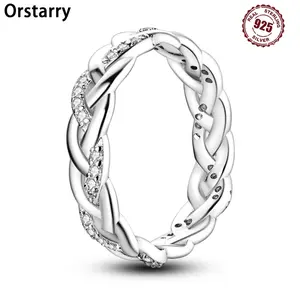 RING4U - Orstarry S925 Sterling Silver Simple Shiny Woven Closed Ring For Women Finger Ring Personality Jewelry Party Trendy Gifts