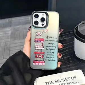 Pink Teapot and Stacked Books Phone Case， Inspirational Literary Style for iPhone 17 16 15 14 13 12 11 Plus Pro Max Gift.