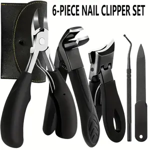 6PCS Heavy Duty Toenail Clippers Set for Thick Nails, Professional Wide Jaw Opening Nail Clippers Kit, Ingrown Podiatrist Toenail Tools with Leather Case