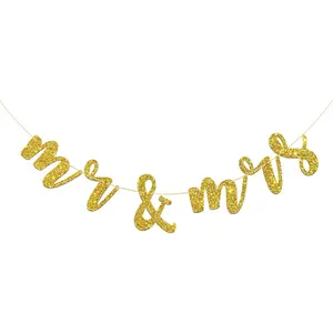 Mr & Mrs Banner for Bridal Shower, Engaged, We Still Do, Groom Bride Wedding Party Decorations ( Glitter)