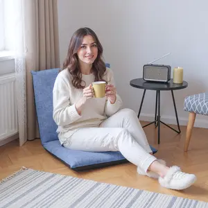 Blue Adjustable Floor Chair, 6-Position Folding Padded Gaming Sofa Chair, Cushioned Back Support, Lazy Sofa for Reading Meditation Games