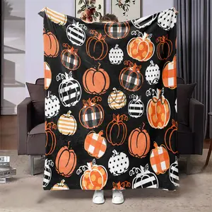 Halloween Pumpkin Pattern Blanket, Soft Throw Blanket, Air-conditioned Room Blanket, Warm Nap Blanket for Home Office Travel Camping
