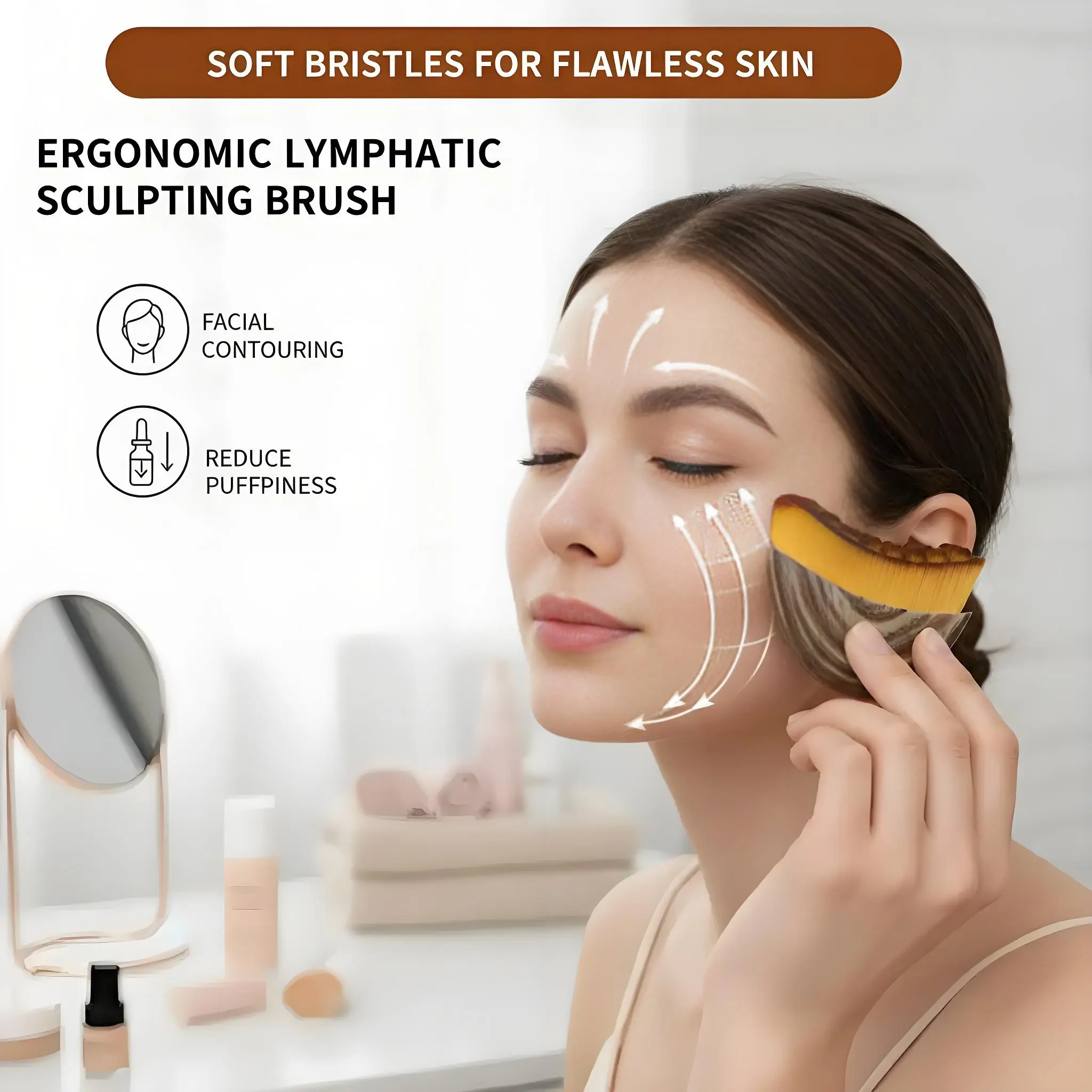 Ergonomic Lymphatic Contour Tool for Post-Workout Facial Massage, Daily Fitness Routine Companion & Dry Brushing Brush for Jawline Sculpting, 65g Lightweight