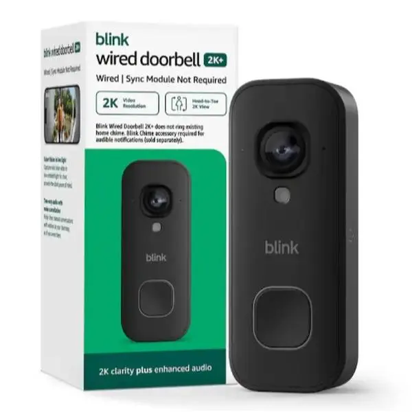 Blink Wired Doorbell Camera - 2K+ Head-to-Toe Video, Continuous Hardwired Power, Person Detection, Alexa-Compatible, Camera Security with Separate Blink Chime for In-Home Alerts