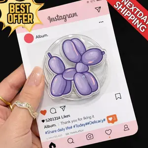 Purple Balloon Dog Phone Grip MagSafe, Cute Aesthetic Phone Holder, Pastel Glossy Dog Grip Stand, Minimal Trendy Gift
