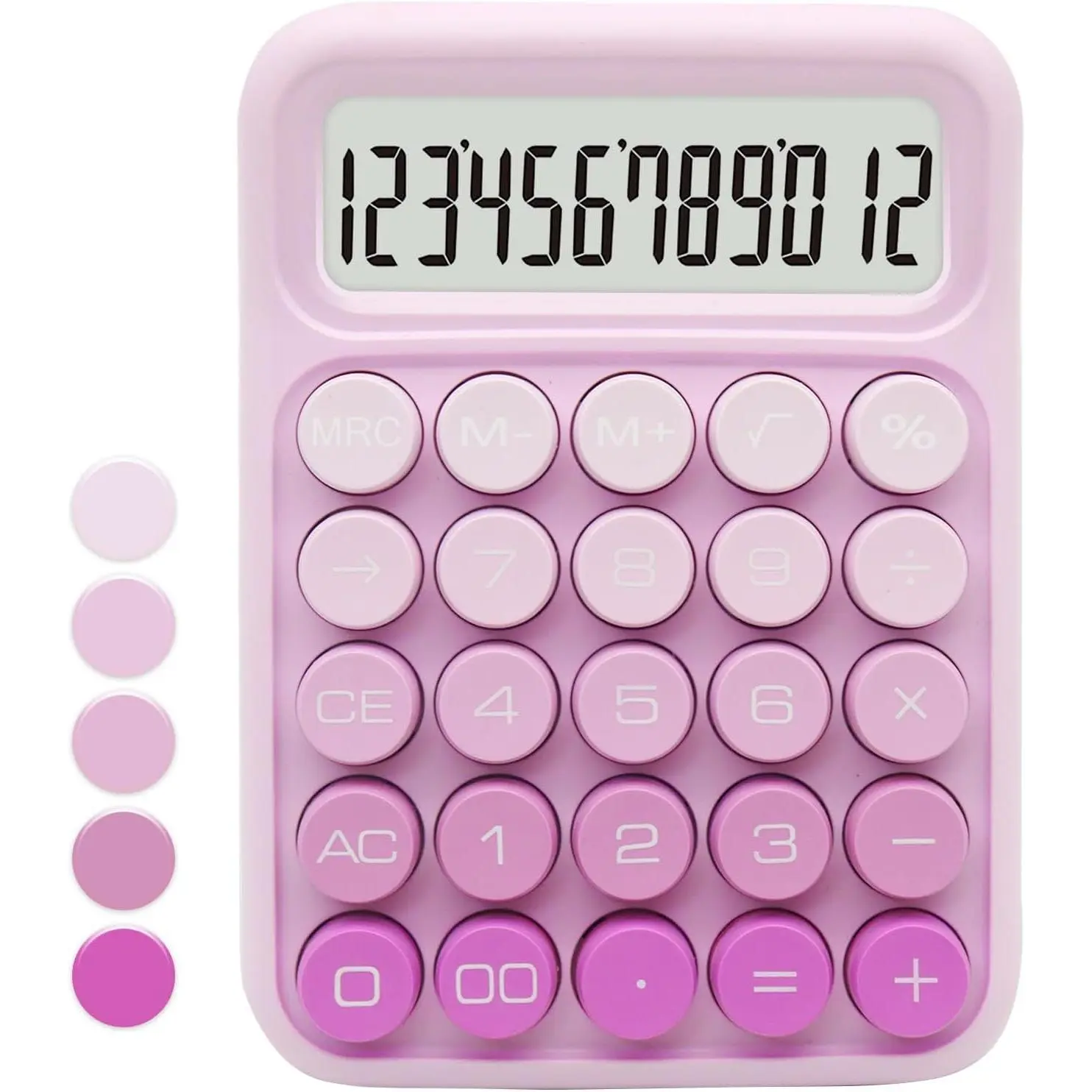 L-KBB008 Gradient Pink Plastic Calculator - 12-Digit Large Display, 15°-Tilt Screen, Big Buttons, Automatic Shutoff, Office Accessory for Friends & Coworkers, Home