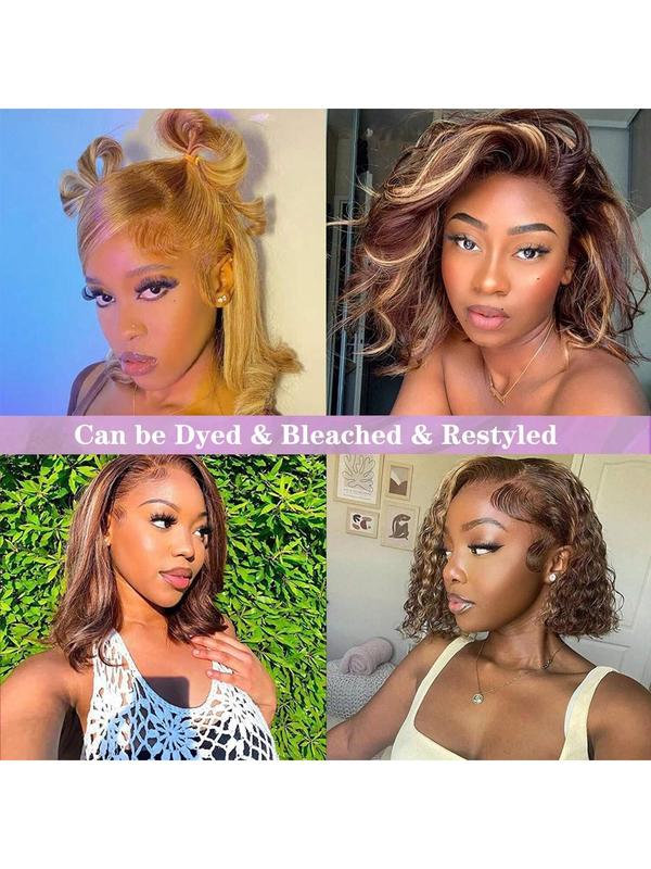 Highlight Bob Wig Colored 4/27 Highlight Bob 13X4 HD Lace Front Wig Straight Human Hair Pre Plucked With Baby Hair Ombre Brown Honey Blonde Bob Wigs For Women,8-16 inch,Natural Look for Everyday HD Lace Frontal Natural Looking Hair