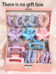 8pcs/24pcs fashion cute hair ring hair clip suit, transparent pink blue purple printing ponytail hair ring, pink braided hair rope, satin silky hair with elastic hair ring for girlfriend to send girlfriends school gift no gift box