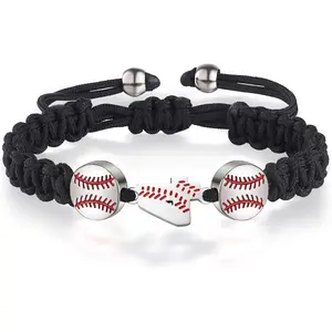 Handmade Braided Adjustable Baseball Number Jersey Bracelet Personalized Baseball Gifts for Men Athletes