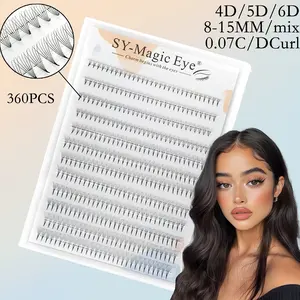 360 Pcs per box,4D/5D/6D,Thickness 0.07mm,C / D Curl,8-15mm / Mix, Sharp Narrow Stem Premade Fans Eyelash Extensions, Individual Lash Extensions, Natural & Soft, Party and Travel, Hand-grafted false eyelashes