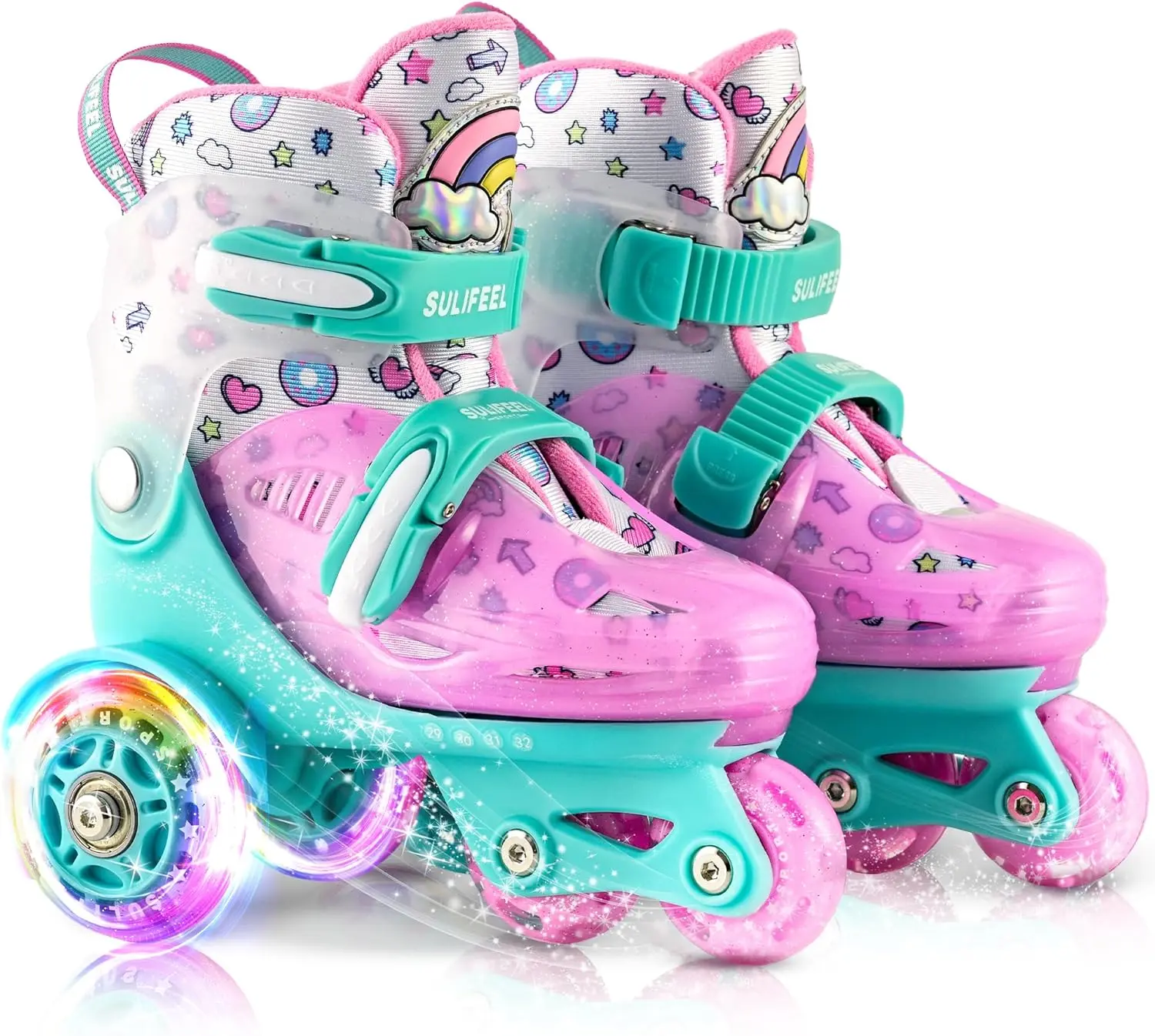 SULIFEEL Adjustable Kids' Roller Skates - 3-Point Balance Design, Light-Up Wheels, Beginner-Friendly, Indoor Sports Use, Light-Up Wheels Women's Roller Skates