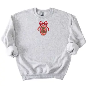 Embroidered Teddy Bear Sweatshirt, Coquette Gingham Teddy Bear