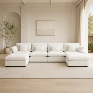 Modular Cloud Sectional Sofa with Chaise, Modern L Shaped Deep Seat Couch, Minimalist Living Room Sofa, Removable Cushions, Apartment Furniture