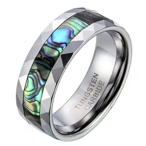 OIDEA 8mm Tungsten Carbide Ring - Abalone Shell Inlay, Beveled Edge, Iridescent Wedding Band - Tungsten Carbide, Shell Jewelry, Statement Jewelry, Tungsten Carbide Rings, Shell Jewelry Rings