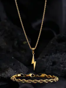 Men's Stainless Steel Lightning Twist Necklace & Bracelet Accessory Set, Plain Aesthetic, Perfect Holiday Gift for Father's Day Christmas New Year Valentine's Day