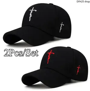 2Pcs/Set Cross Embroidered Baseball Cap, Breathable Duckbill Hat, Adjustable Casual Headwear For Men Women Outdoor Sports