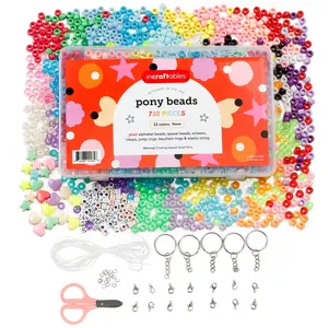 Incraftables Pony Beads for Bracelets Making 9mm (32 Colors). Large Rainbow Pony Bead Bulk Kit for DIY Jewelry & Hair Craft. Plastic Kandi Bead Set (730pcs) w/Alphabet Letter, Small Colorful Spacers