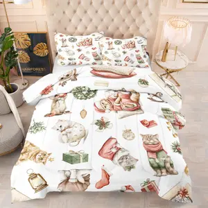 Christmas animal patterns, including 1 quilt and 1 or 2 pillowcases without pillowcores, suitable as Christmas gifts, soft children's and adult bedroom decorations