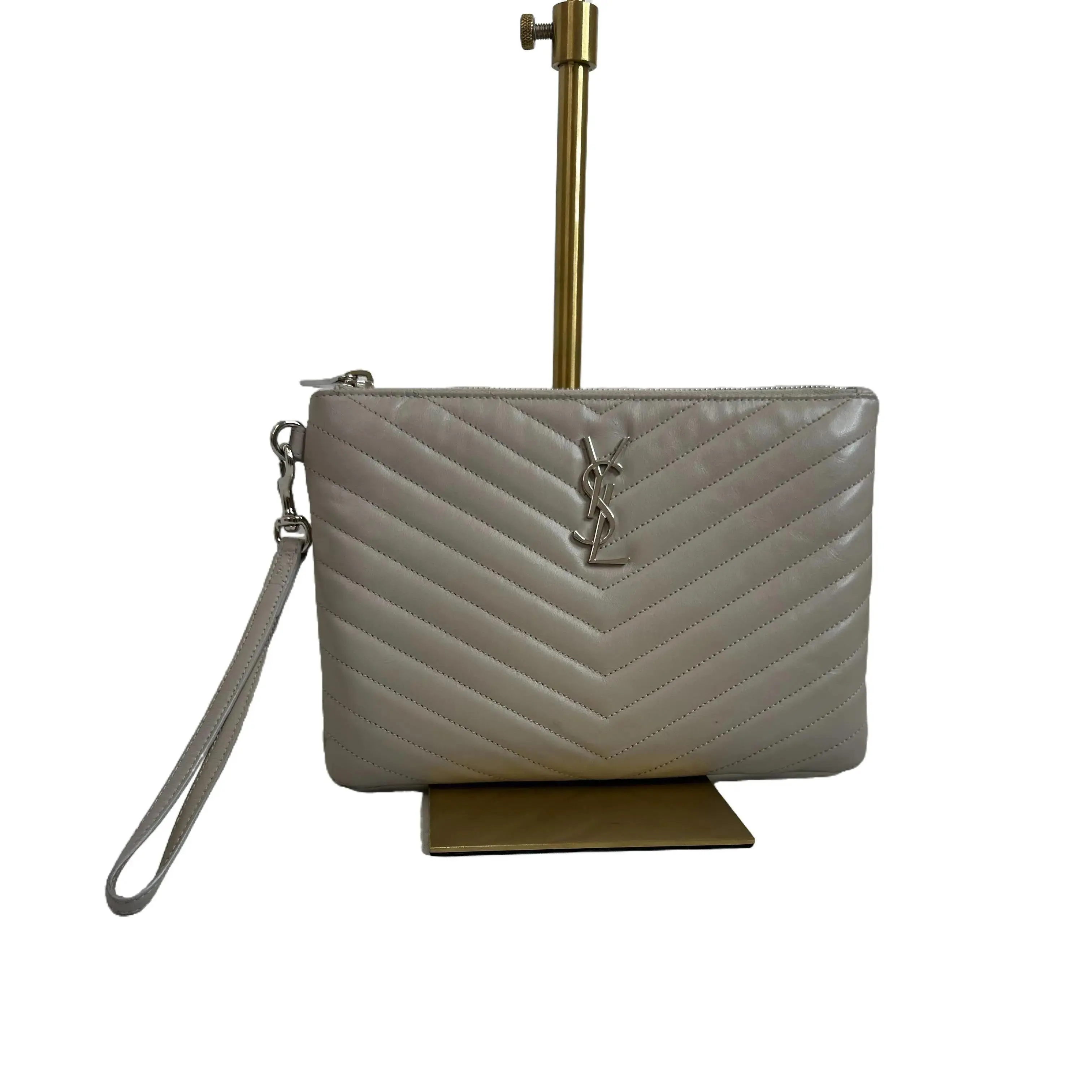 Pre-owned Yves Saint Laurent LEATHER Clutches & Wristlets GREY WRISTLET EXCELLENT CONDITION