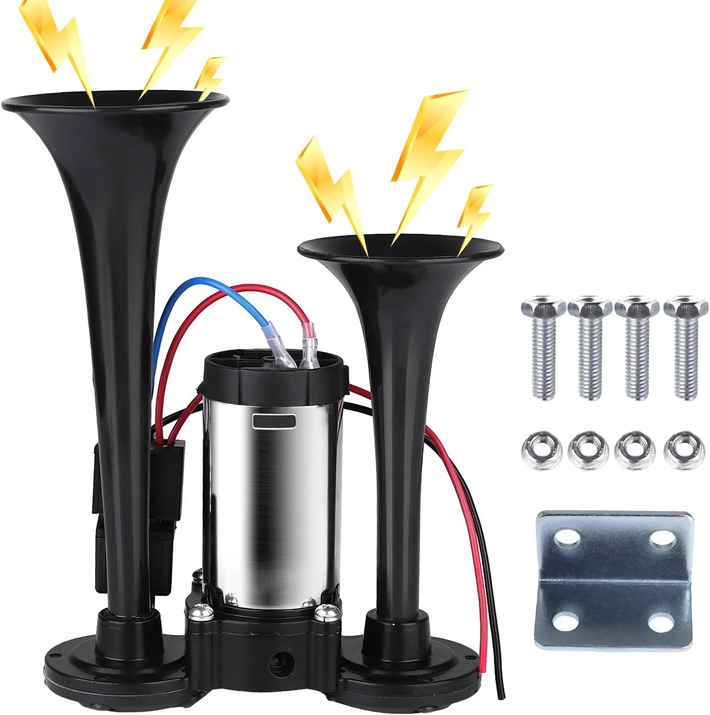 12V 120DB Air Horn Dual Horn, Super Loud Truck Train Horns Kit with Air Compressor for Any 12V SUV Motorcycle Trucks Pickup Lorries Trains Cars Boats
