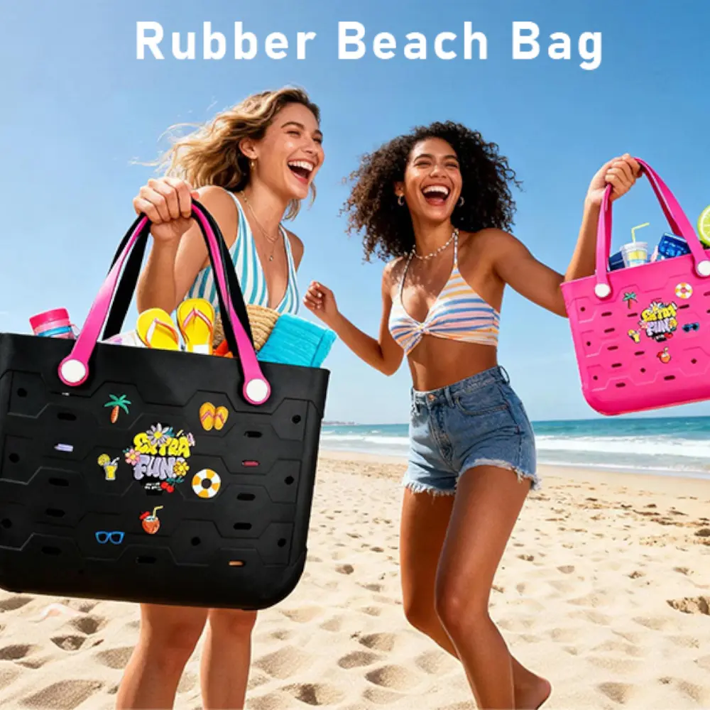 Women's EVA Tote Bag 2-Piece Set (L&M), Waterproof & Lightweight Beach Aesthetic Shoulder Bags with Accessories for Holiday, Beach Girl Aesthetic, Double Handle, Casual, Decorative Accessories, Hand Wash Only, High-Capacity, Plaid