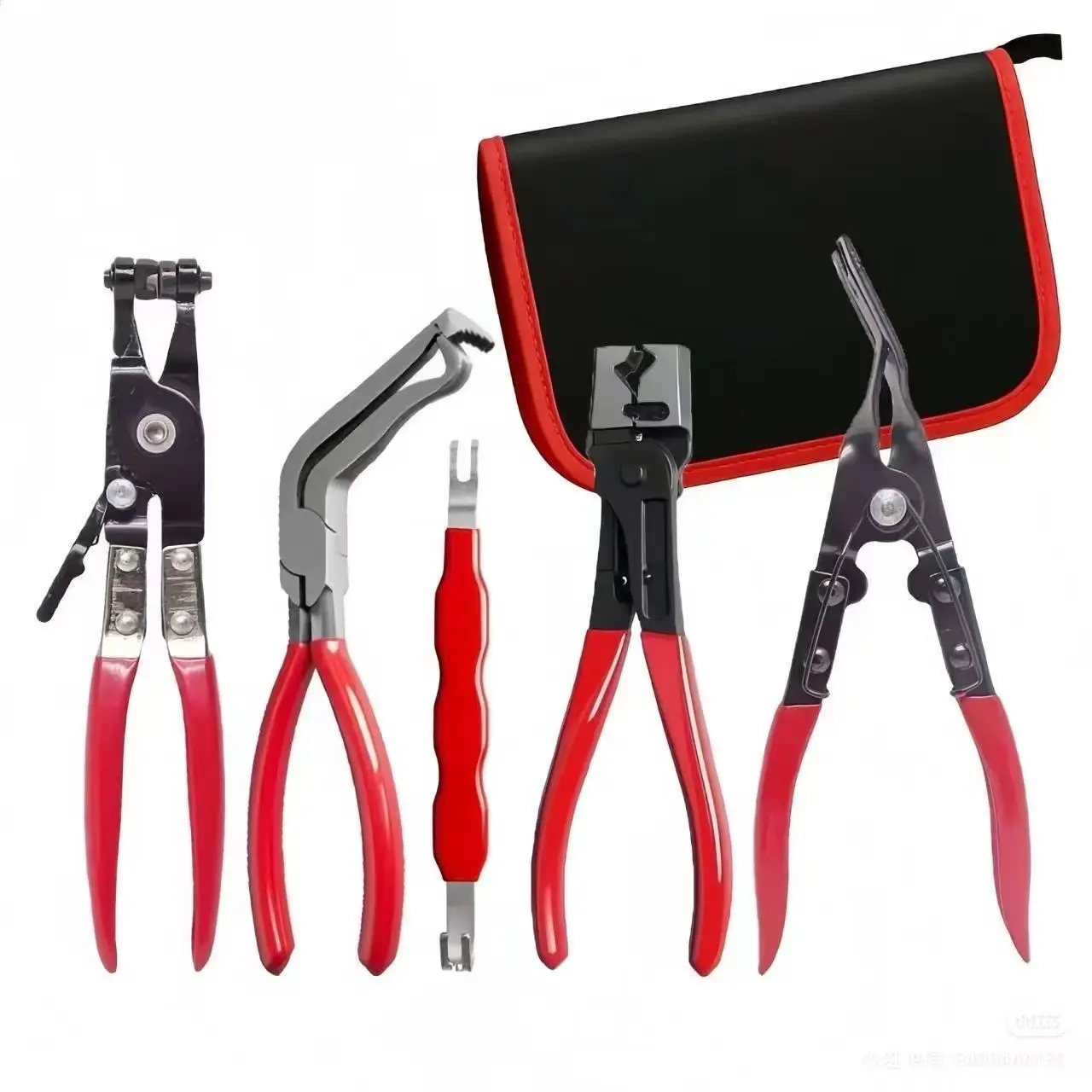 5-Piece Automotive Specialty Pliers Set with Storage Bag, Hose Clamp, Clip Remover, Spark Plug Boot and Ear Clamp Pliers