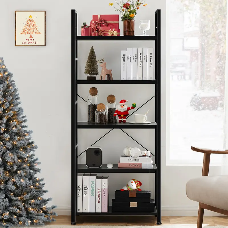 Sweetcrispy 5-Tier Vintage Metal Shelf Rack - Open Vertical Storage Organizer, Multi-Level Shelving Living Room Furniture for Home/Office, Metal Frame Bookcase Display Shelf, Five-Level Shelf Living Room Furniture