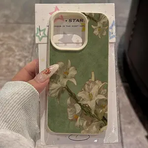 Oil Painting Design of White Lilies for Iphone 16 Pro Max Case, Stylish Shockproof Cover Compatible with for iphone 16 Pro Max/14/16 Plus/15/13 Pro/12/11 Business