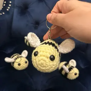 Bumblebee Handmade Crochet Keychain - Beautifully Made with Colorful Bumblebee Design and Keyring Attachment