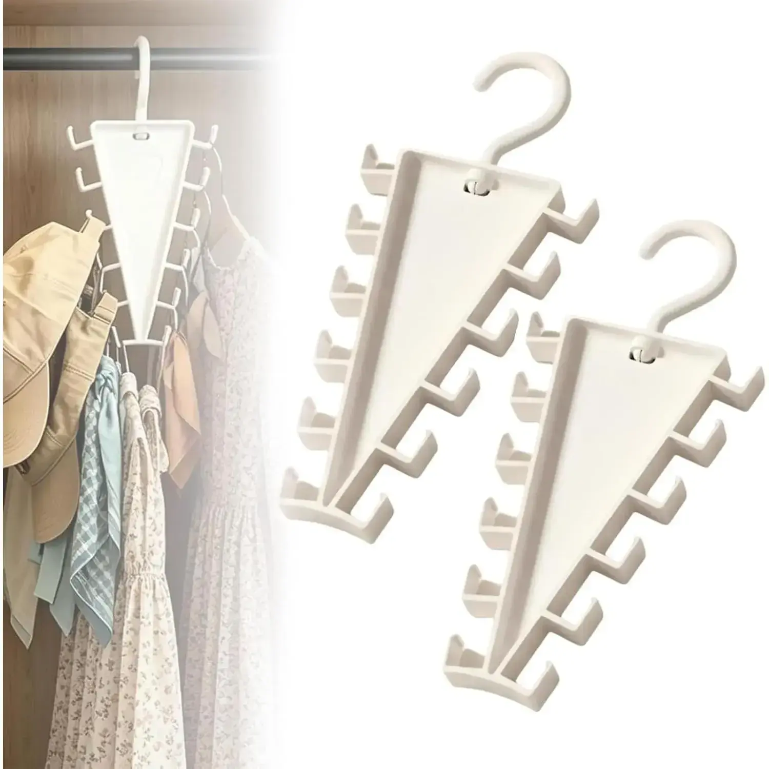 V-Shaped Double-Sided Closet Organizer, 12-Hook Vertical Space-Saving Clothes Hanger with Rotating Top Hook, Multi-Layer Storage Rack for Shirts, Jackets and Pants