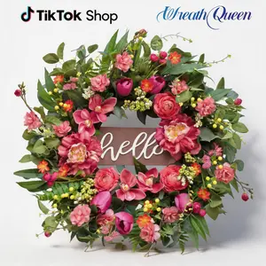 Spring Wreaths for Front Door Outside – 24" Artificial Tulip & Wildflower Spring Wreath with Green Eucalyptus Leaves and Welcome Sign- Indoor Outdoor Farmhouse Home Porch Wall Decor,front door wreath