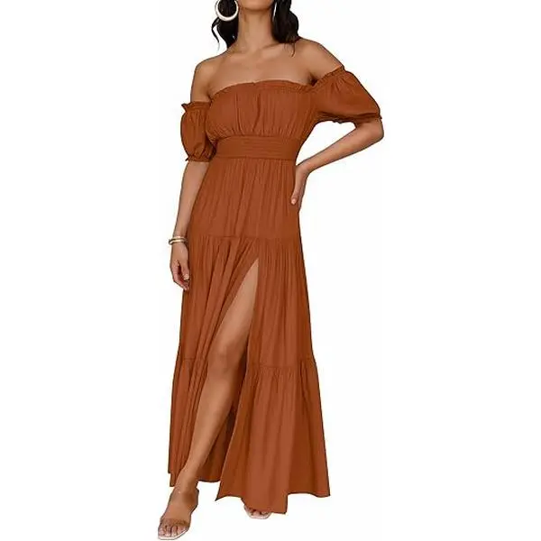 ZESICA Women's 2026 Boho Sexy Off Shoulder Short Sleeve Smocked Side Split Flowy A Line Tiered Long Maxi Dress with Pockets - TikTok Shop ZESICA Women's 2026 Boho Sexy Off Shoulder Short Sleeve Smocked Side Split Flowy A Line Tiered Long Maxi Dress with Pockets - TikTok Shop