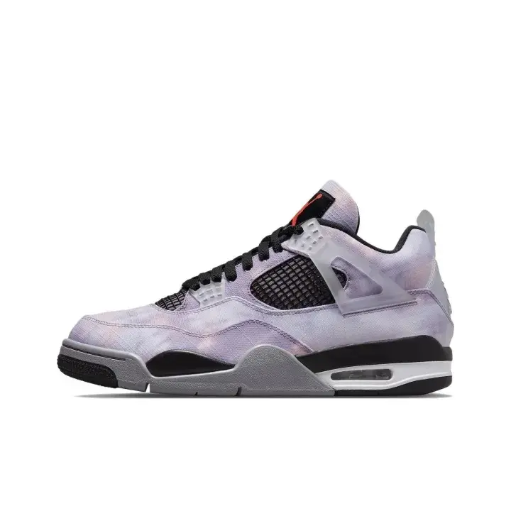 Unisex pastel tie dye purple grey mid top basketball shoes tie dye fabric mesh upper air cushion midsole shock absorbing non slip rubber outsole all day comfy dreamy streetwear fashion sneakers