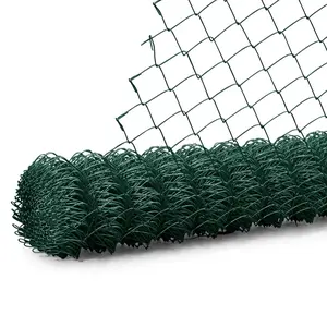 Fencer Wire 9 Gauge Green Vinyl Coated Galvanized Steel Chain Link Fence Fabric, Diamond Mesh Size 2-3/8 Inch, Galvanized Fencing Wire Roll for Garden and Animals Enclosure