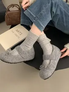 Women's Winter Warm Fur Lined Mary Jane Flat Shoes, French Style Evening Chic Ladies' Casual Cotton Slippers, Fuzzy Warm Slippers, Stylish Outdoor Wear