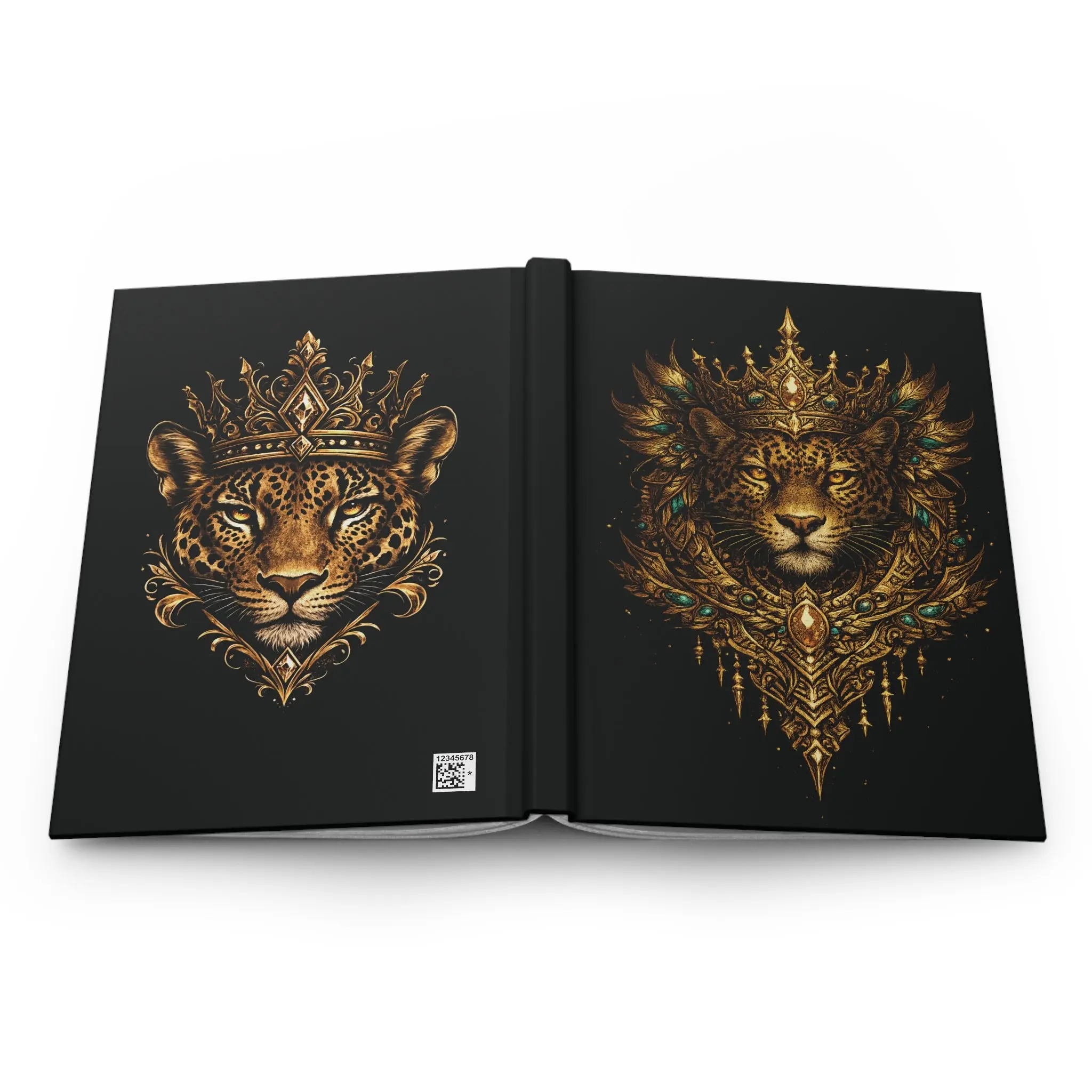Golden Crowned Jaguar Hardcover Journal — Regal Gold Illustration Notebook