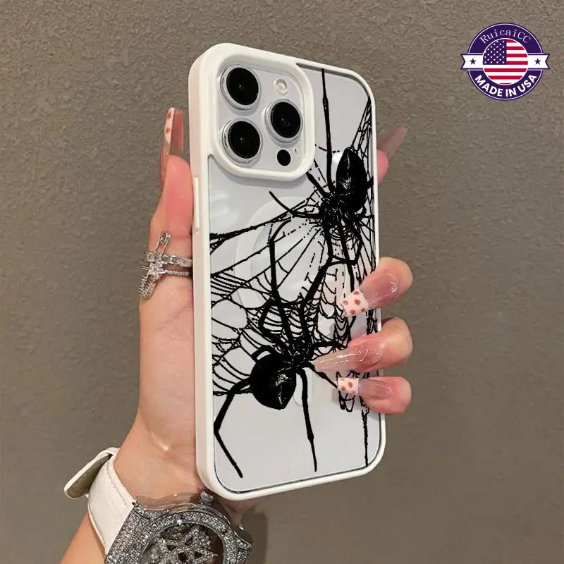 Premium Magnetic TPU Phone Case for iPhone 11/12/13/14/15/16 Pro Max, MagSafe-Ready, Aesthetic Spider Pattern, Anti-Fall, Ultra-Thin Handheld Accessory for Everyday Use